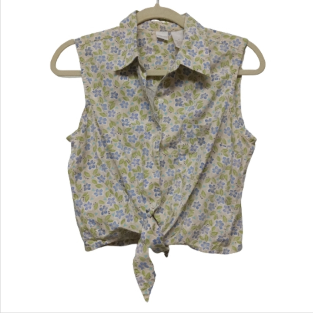 Vintage Cherokee Floral Y2K Buttoned Shirt Cottagecore Front Twist Crop Top